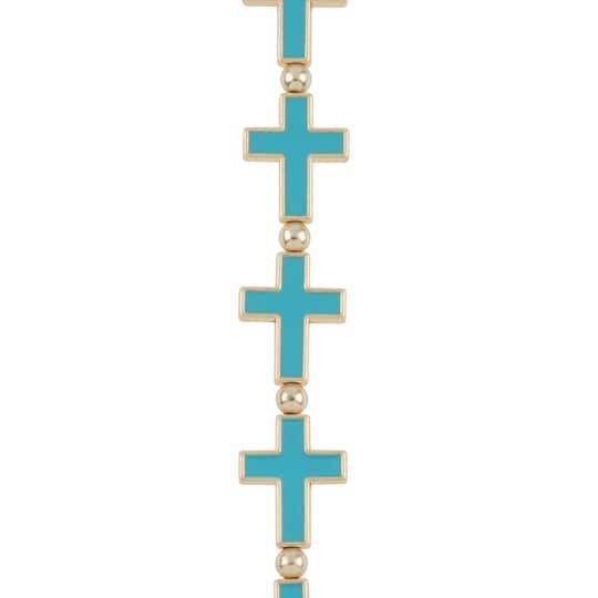 Blue Enamel Metal Cross Beads, 21mm by Bead Landing™